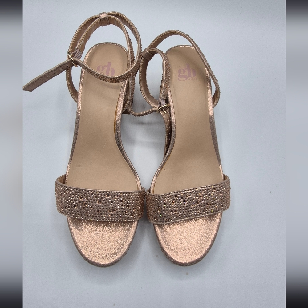 Gianni Bini Rose Gold Studded Ankle-Strap Block Heel Sandals